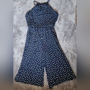 London Times Polkadot Sleeveless Jumper, Calf Length, Sz 10, Navy And White, EUC